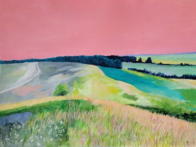 Drömskt landskap med rosa himmel av Claire Whitehead