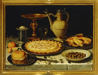 Stilleben - Måltid med rostad kyckling, bröd och oliver ... av Clara Peeters