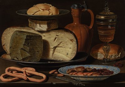 Stilleben med ostar, mandel och kringlor, c.1615 av Charlotte Evans