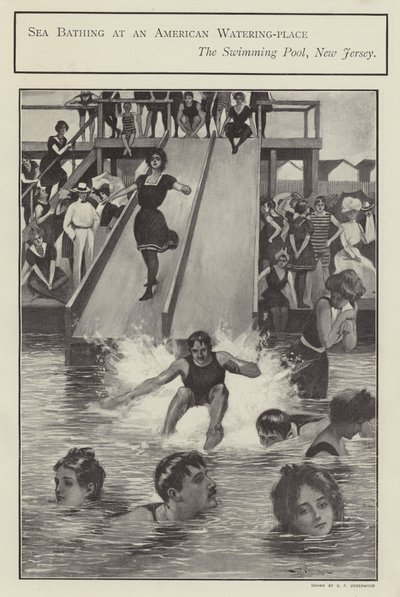 Havsbad vid en pool i New Jersey, USA (litho) av Clarence F. Underwood