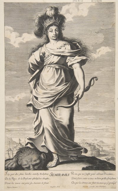Semiramis från Världens sju underverk, ca 1639-40 (etsning och gravyr) av Claude (after) Vignon