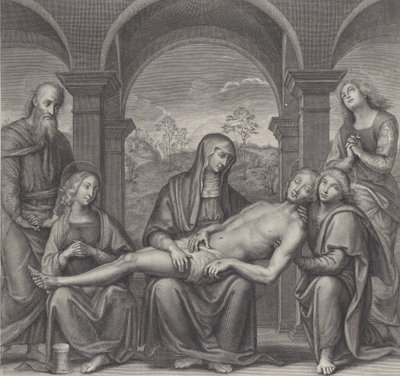 Kristus i graven, vilande över Jungfruns knä, efter Perugino, ca. 1685-1727. av Claude Duflos