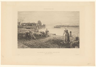 Kvinnor som renar en kaj i norra Holland Trottoarens ogräsmaskiner, Nord Holland (titel på objektet) av Claude Faivre