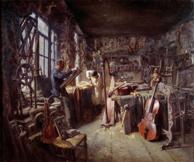 En restauratör i sin verkstad full av instrument. Målning av Claude Firmin (1864-1944) 1896 Avignon musee Calvet OBS! Användning av detta verk kan vara föremål för en begäran om tillstånd från tredje part eller ytterligare avgifter av Claude Firmin