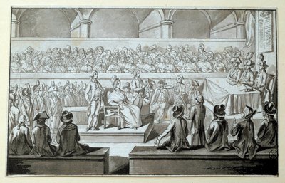Drottning av Frankrike Marie Antoinette inför revolutionsdomstolen: dagarna 14,15,16/10/1793 Den advokat som tog sitt försvar i hans fall är Claude Francois Chauveau-Lagarde (1756-1841). Ritning i svart bläck Dim. 0,097x0,15 m. Paris, Louvren av Claude Francois Chauveau Lagarde