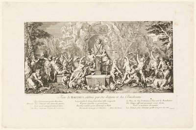Bacchusfestivalen firad av satyrer och bacchanter av Claude Gillot