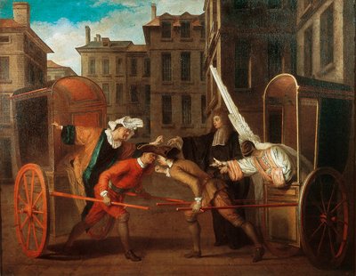 "Les deux carrosses", c.1707 (olja på duk) av Claude Gillot