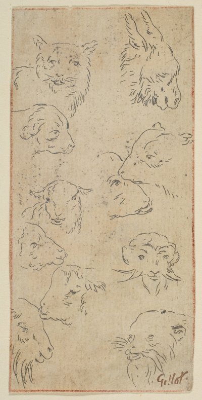 Studie av djurhuvuden.n.d. av Claude Gillot