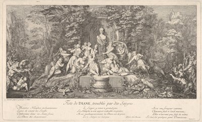 Dianafestivalen, avbruten av satyrerna Feste de Diana, perturbée par des Satyres..., ca. 1786. av Claude Gillot