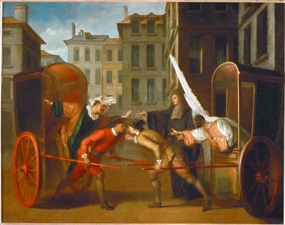 De två coacherna. Scaramouche och Harlekin ... av Claude Gillot