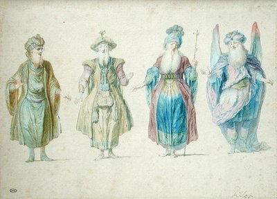 Teaterfigurer (wc på papper) av Claude Gillot