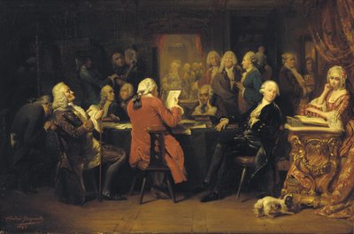 Voltaire i läsesalen på Procope av Claude Jacquand