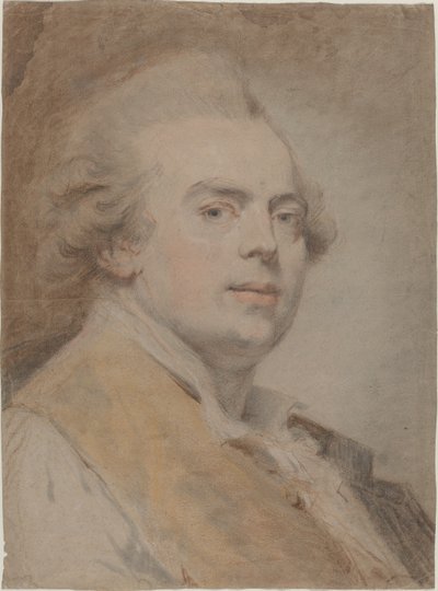 Självporträtt, ca 1780 (röda och svarta krita och pastell på papper) av Claude Jean Baptiste Hoin