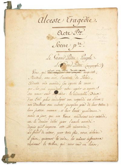 Manuskript av "Alceste" av Claude-Joseph Dorat