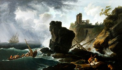 Klassisk italiensk kustscen (olja på duk) av Claude Joseph Vernet