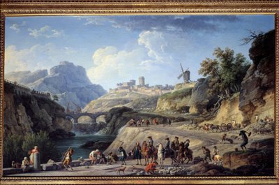 Byggande av en stor väg Byggarbetsplats för en väg. Målning av Joseph Vernet (1714-1789) Sön. 0,97x1,62 m. av Claude Joseph Vernet
