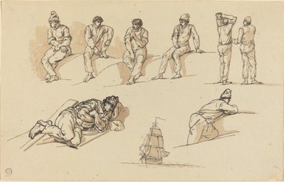 Åtta studier av figurer och ett skepp till sjöss av Claude Joseph Vernet