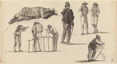 Figurstudier, inklusive en man som sover på marken och två män som sågar av Claude Joseph Vernet