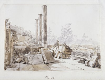 Ruinerna av Temple of Serapis i Pozzuoli, 1750 (penna och bläck och tvätta över svart krita på papper) av Claude Joseph Vernet