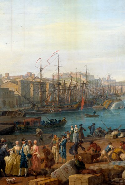 Hamnen i Marseille på 1700-talet Detalj som representerar lossningen av varor. Målning av Joseph Vernet (1714-1789) av Claude Joseph Vernet