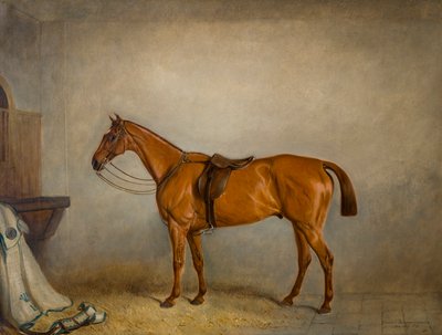 Hästplaneten i ett stall, ca 1866 (olja på duk) av Claude L. Ferneley