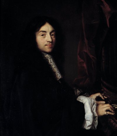 Detalj av "" Porträtt av organisten Charles Couperin (1638-1679) med dottern till målaren"" Målning av Claude Lefebvre (1632-1675) 1600-talets sön. 1,27x0,96 m av Claude Lefebvre