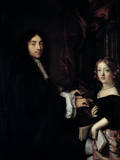 Porträtt av organisten Charles Couperin (1638-1679) med dottern till målaren Målning av Claude Lefebvre (1632-1675) 1600-talets sön. 1,27x0,96 m av Claude Lefebvre