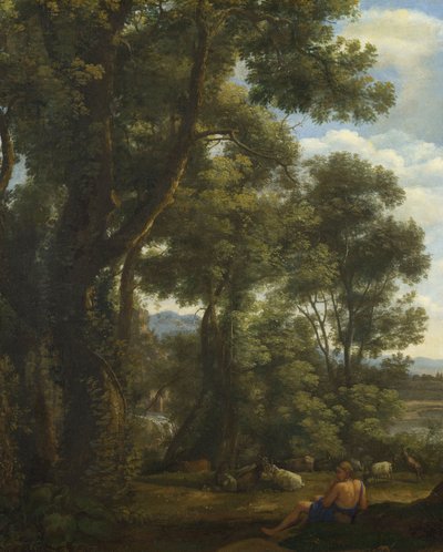 "Landscape with a Goatherd and Goats" (Landscape with a Goatherd and Goats) Målning av Claude Lorrain (1600-1682) ca 1637 Olja på duk Dim 52x42 cm National Gallery, London av Claude Lorrain