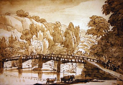 Skogbevuxen landskap (penna & bläck och tvätt på papper) av Claude Lorrain