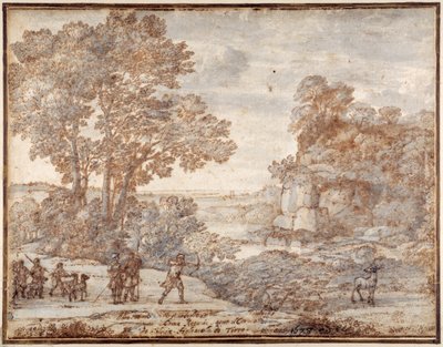 Ascanius skjuter Sylvias hjort, ca 1680 (penna och bläck med tvätt på papper) av Claude Lorrain