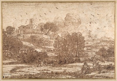 Hagar och ängeln (penna & brunt bläck på papper) av Claude Lorrain