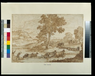 Landskap med Jakobs resa (penna och bläck med tvätt på papper) av Claude Lorrain