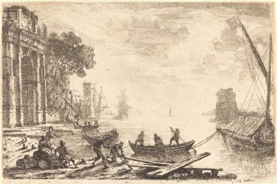 Harbour Scene with Rising Sun (Le soleil levant) av Claude Lorrain