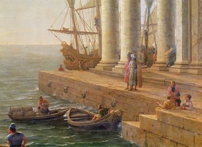 Hamnscen, detalj från "Ulysses avgång från Feacis land", 1646 av Claude Lorrain