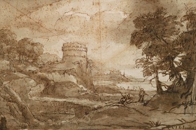 Landskap med runda tornet och bukten av Claude Lorrain