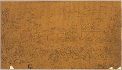 Landskap med muromgärdad stad av Claude Lorrain