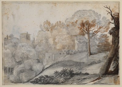 Landskap med träd och byggnader av Claude Lorrain