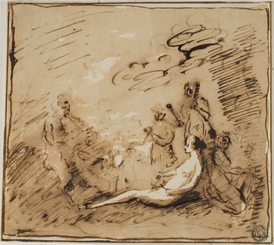 Nymfer och satyrer spelar musikinstrument av Claude Lorrain