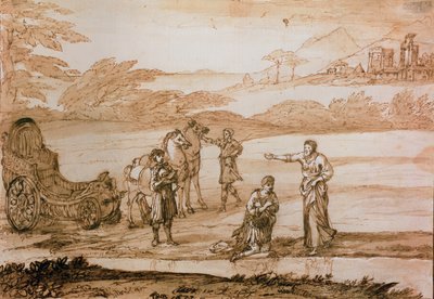 St. Filip som dopar eunucken, 1677 (bläck och tvätt på papper) av Claude Lorrain