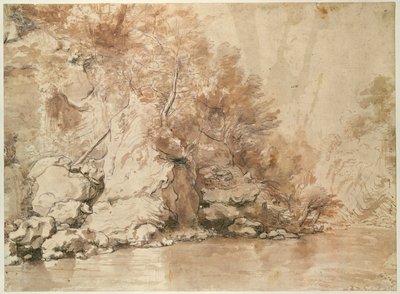 En studie för ett landskap (penna och bistre och tvätt på papper) av Claude Lorrain