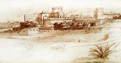Utsikt över en liten italiensk stad, ca 1630 (penna och tvätt) av Claude Lorrain