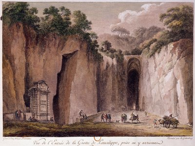 Vy över Pausilippes grotta (Posillipo) (eller "Grotta Vecchia"), nära Neapel. ritning av Chatelet. av Claude Louis Chatelet