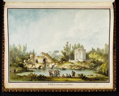 Utsikt över Belvedere och klippan, från Recueil des plans du Petit Trianon av Richard Mique (1728-94) av Claude Louis Chatelet