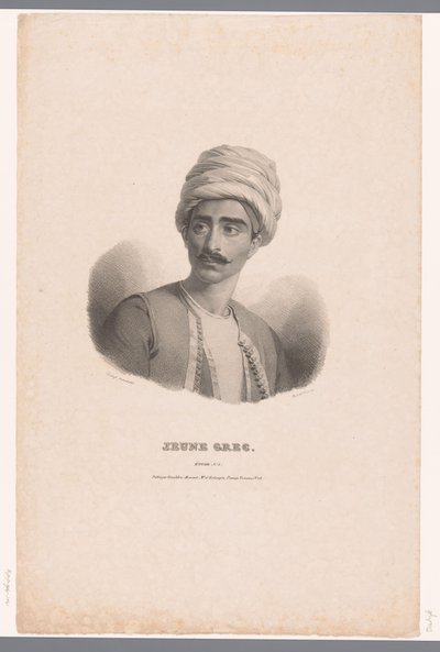 Porträtt av en grekisk ung man Jeune Grec (titel på objekt) Etudes (serietitel på objekt) av Claude Marie Dubufe