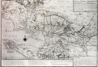 Atlas 131 H f.42 Karta över Bas Poitou, Aunis och Saintonge med myrarna i Aiguillonbukten 1716 av Claude Masse