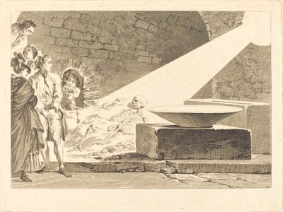 Fragonard och Bergeret med sina fruar på besök i en grav i Pompeji av Claude Mathieu Fessard after Jean Honoré Fragonard