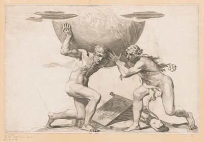 Atlas ger den himmelska sfären till Hercules av Claude Mellan (possibly)