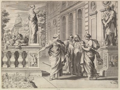 Allegori till ära för det romerska kollegiet grundat av familjen Borghese, 1615-88. av Claude Mellan