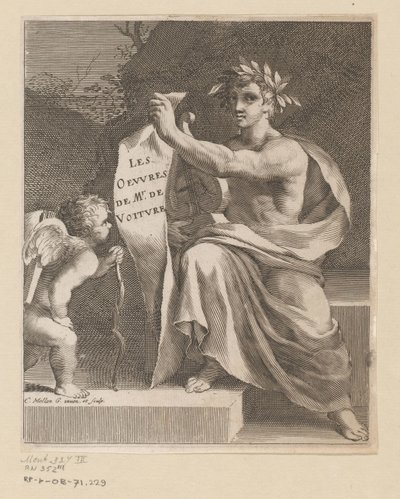 Apollo en en amor The Works of Mr. de Voiture (titel på objekt) Titelsida för: Vincent de Voiture, The Works of Vincent de Voiture, 1650 av Claude Mellan