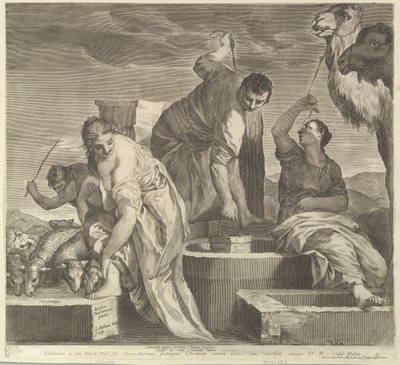 Jacob drar vatten åt Rachels djur Jacob vattnar Rachels flock. av Claude Mellan